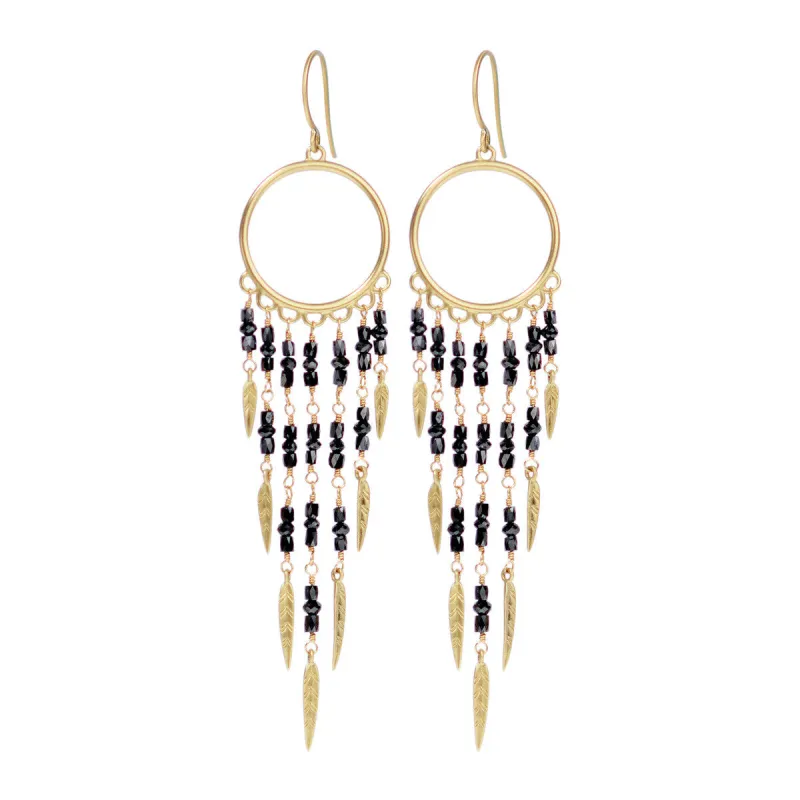 18K Gold Dream Catcher Earrings with Black Diamonds sold by Me & Ro