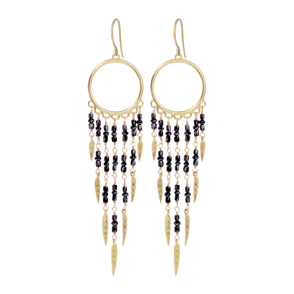 18K Gold Dream Catcher Earrings with Black Diamonds sold by Me & Ro