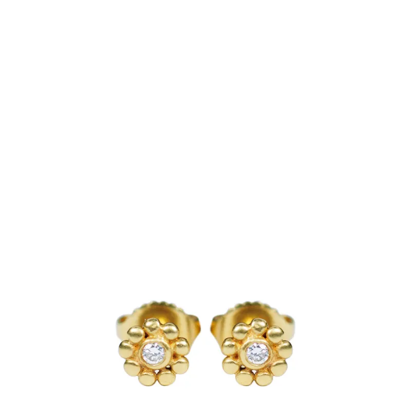 18K Gold Tiny Java Flower Stud Earrings with Diamonds sold by Me & Ro