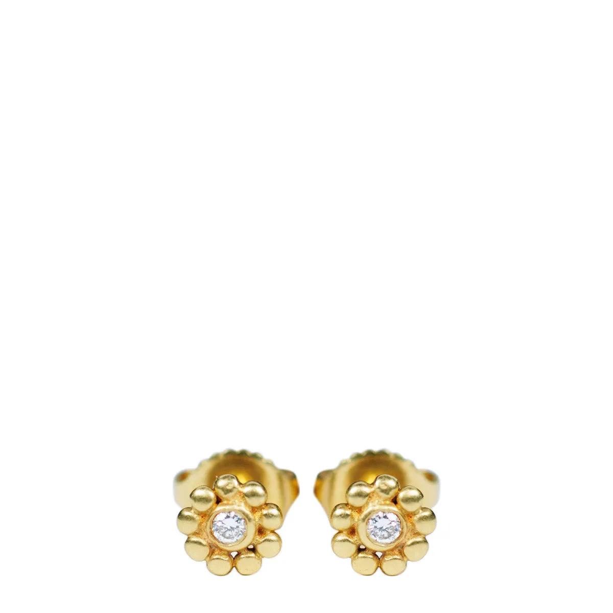 18K Gold Tiny Java Flower Stud Earrings with Diamonds sold by Me & Ro