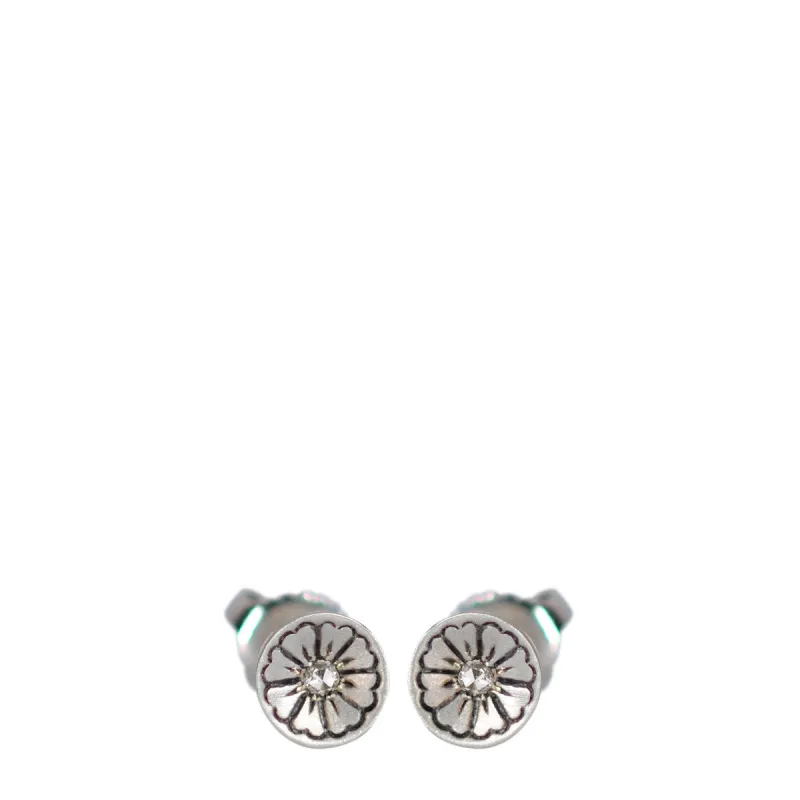Sterling Silver Engraved Flower Stud Earrings with Diamonds sold by Me & Ro