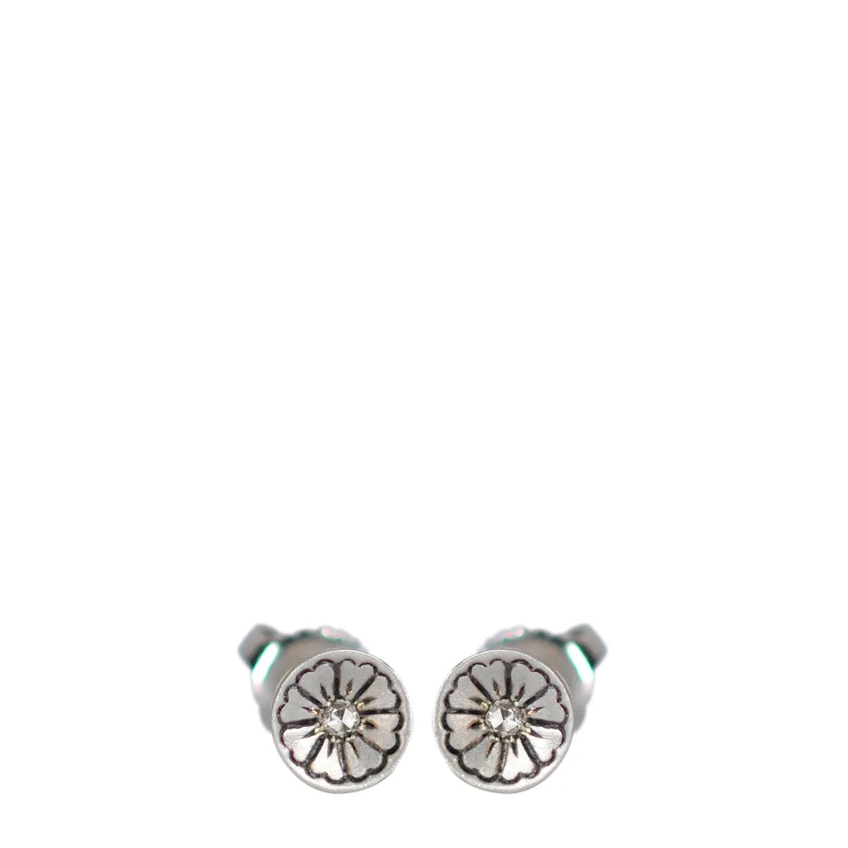 Sterling Silver Engraved Flower Stud Earrings with Diamonds sold by Me & Ro