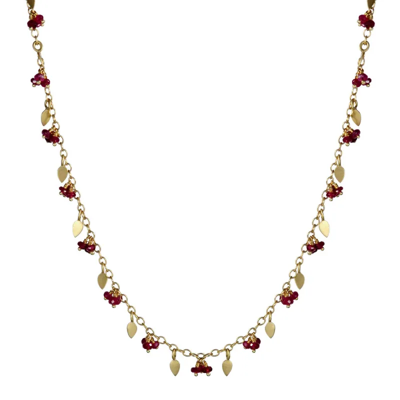 18K Gold Tiny Petal Chain with Rubies sold by Me & Ro