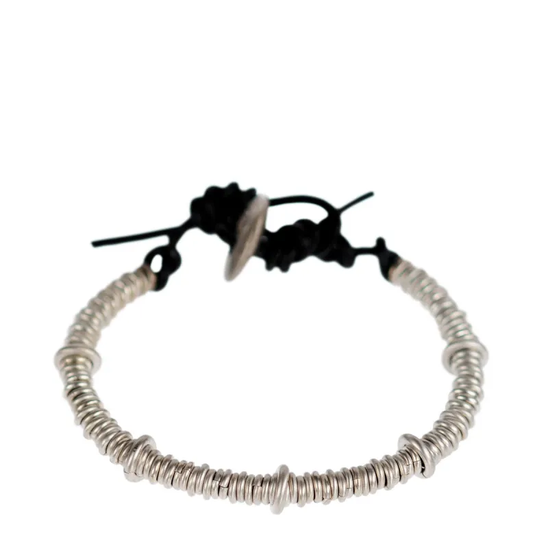 Men's Sterling Silver Solid Jumpring Black Leather Bracelet sold by Me & Ro