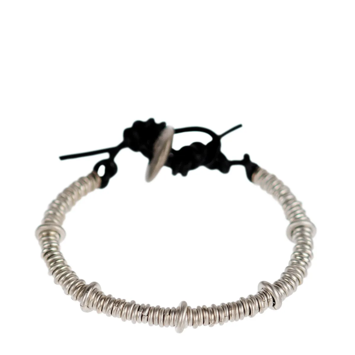 Men's Sterling Silver Solid Jumpring Black Leather Bracelet sold by Me & Ro