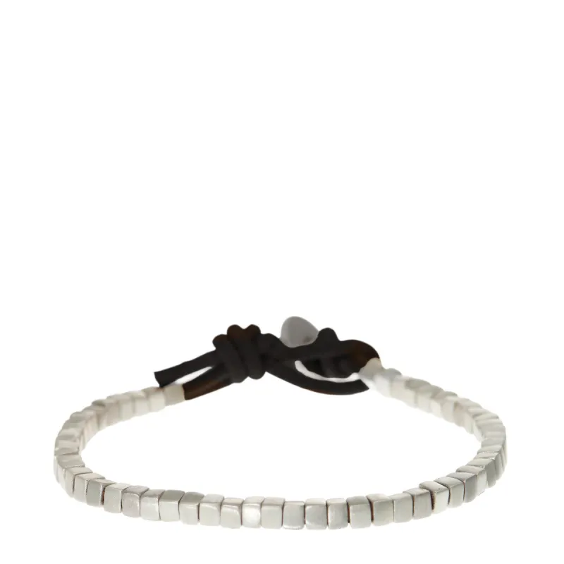 Sterling Silver Square Bead Bracelet on Black Leather sold by Me & Ro