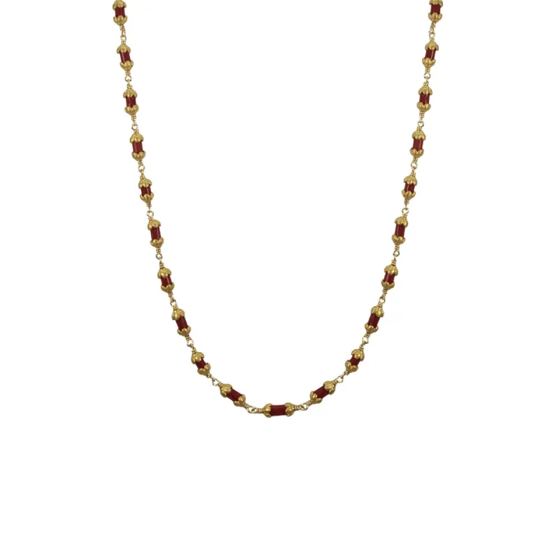 Vintage Coral Bead Necklace with 22K Gold Flower Caps made by Me & Ro
