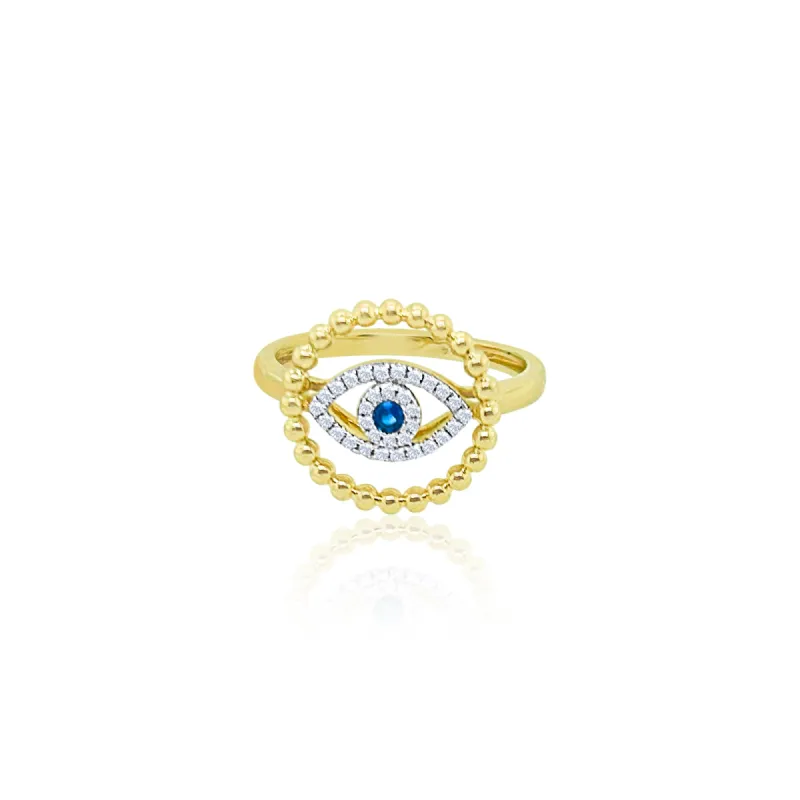 Yellow Gold Bead and Diamond Evil Eye Ring sold by Meira T