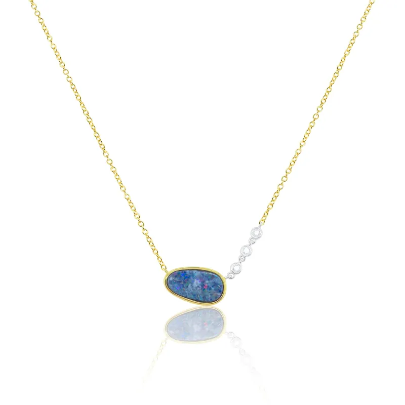 Yellow Gold Opal and Partial Bezel Chain Necklace sold by Meira T