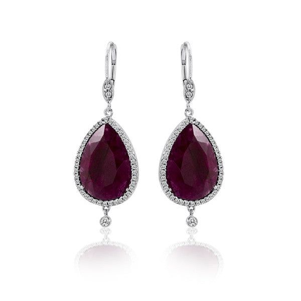 White Gold Ruby and Diamond Earrings sold by Meira T