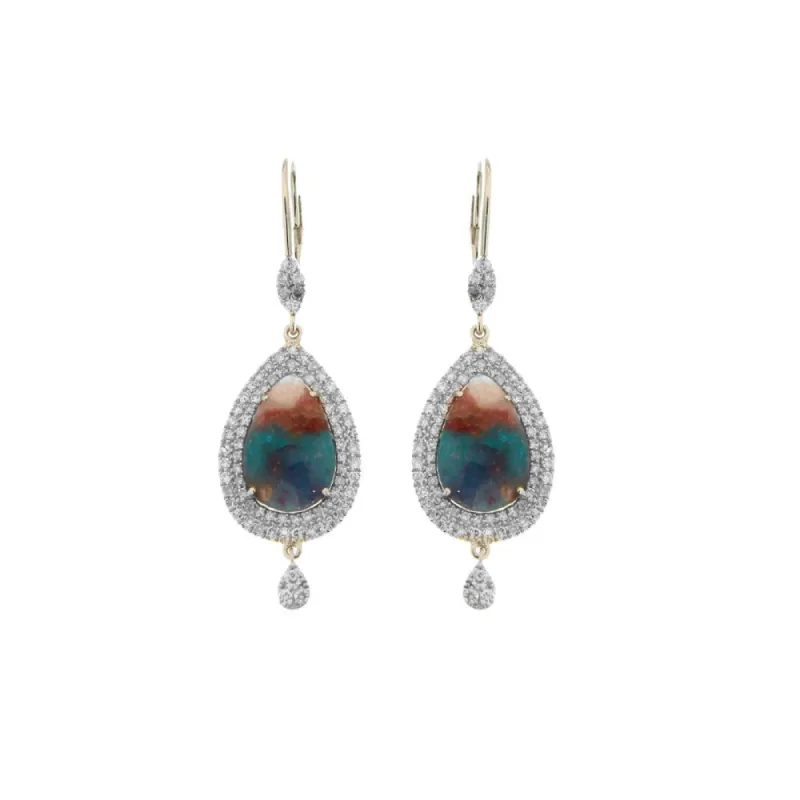 Opal Triplet Yellow Gold Diamond Earrings sold by Meira T