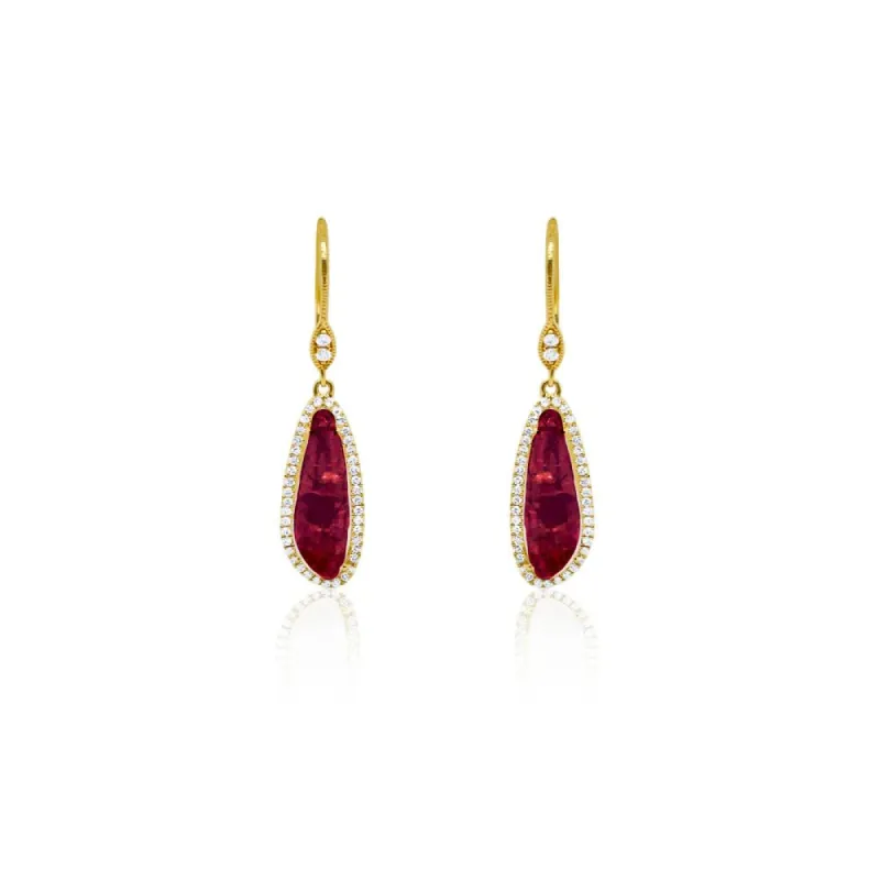 Yellow Gold Diamond and Ruby Earrings sold by Meira T