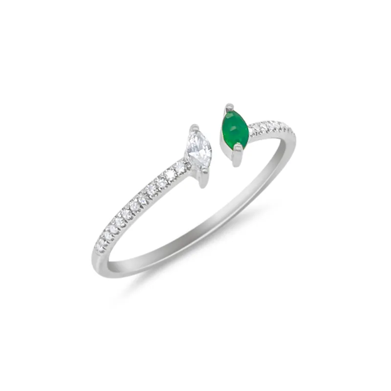 White Gold Diamond Emerald Open Ring sold by Meira T