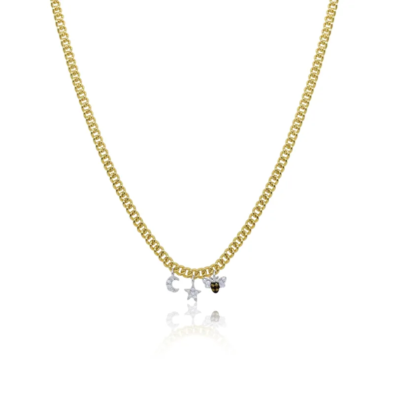 Cuban Chain Diamond Charms Necklace sold by Meira T