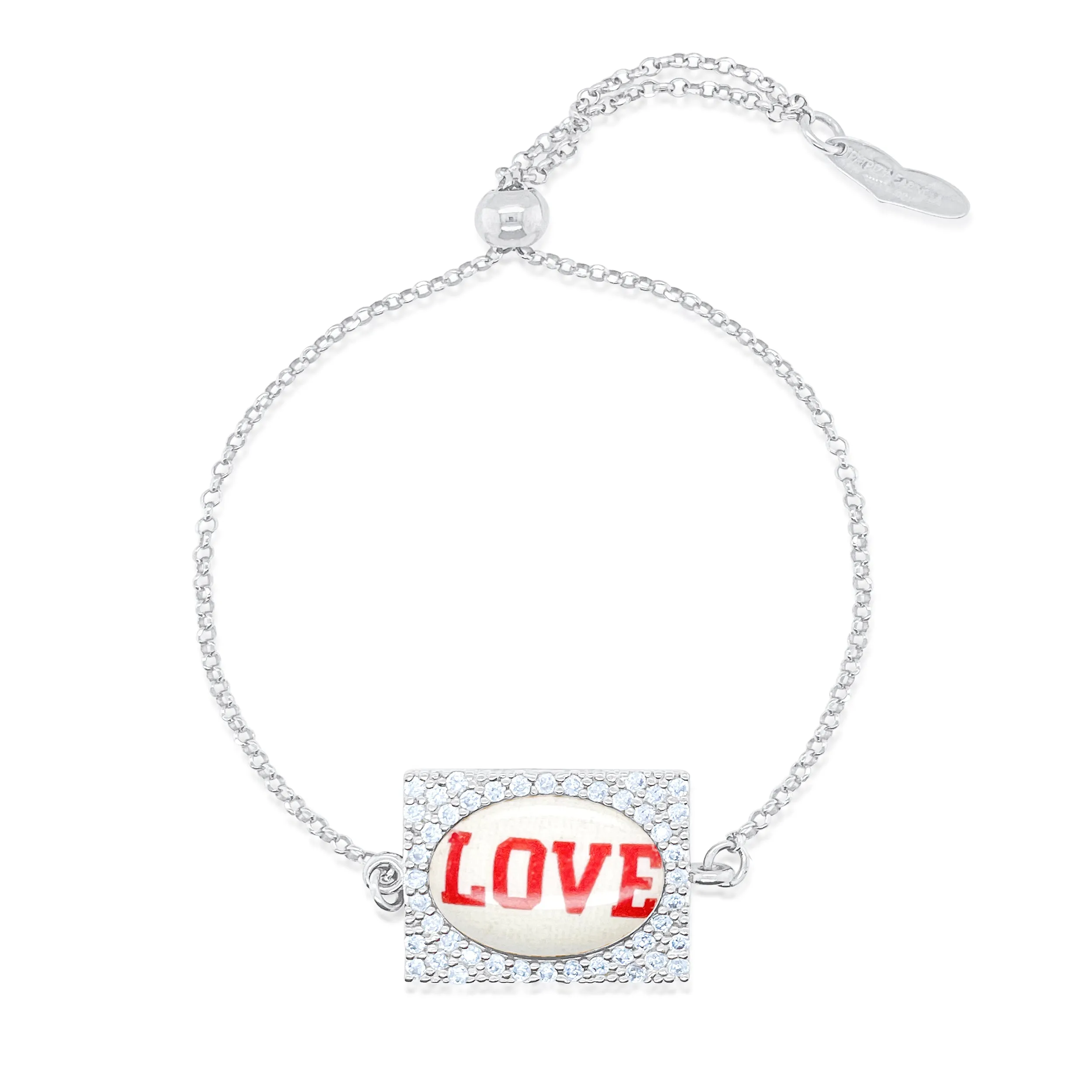 Silver and CZ Mini Square Love Bracelet sold by Meira T