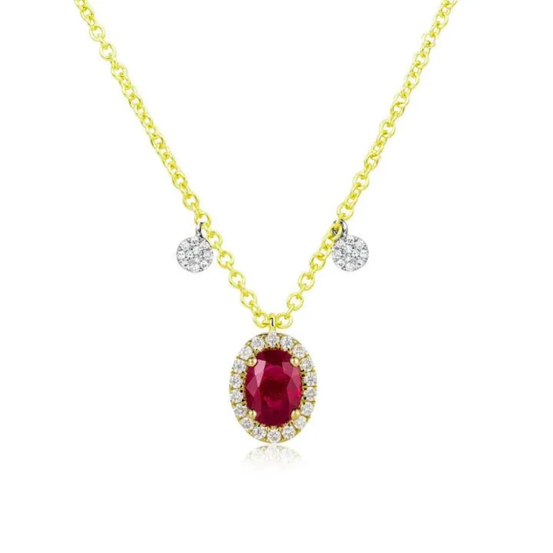 July Ruby Birthstone with Yellow Gold and Diamond Necklace sold by Meira T