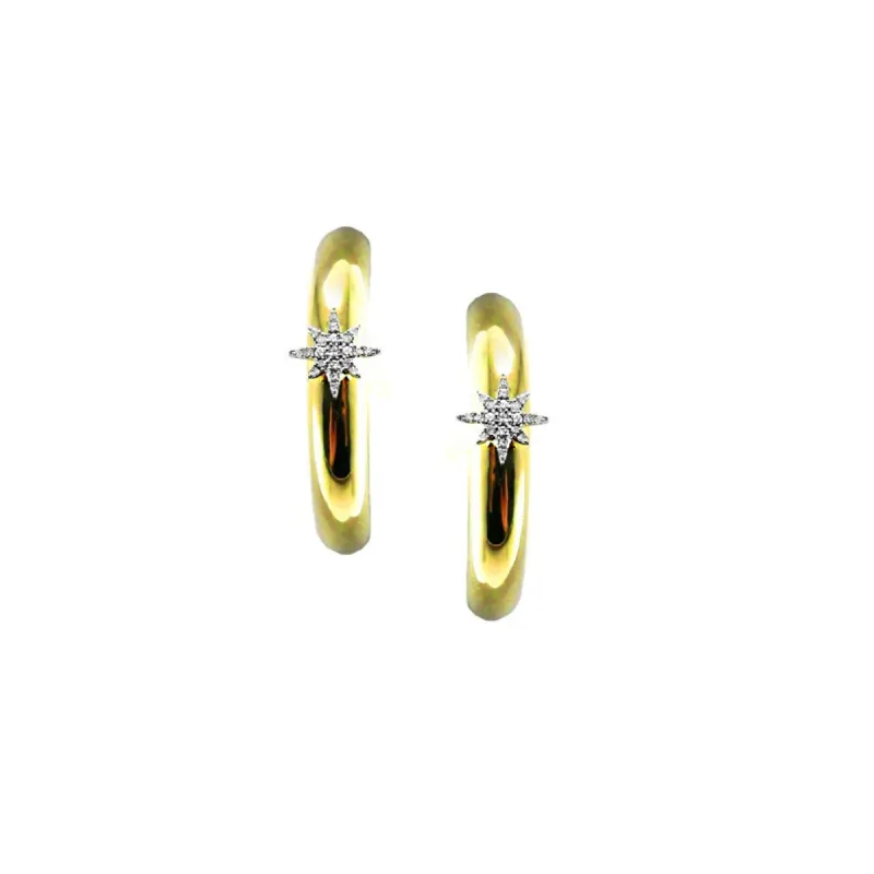 Chunky Gold Hoops with Diamond Starburst sold by Meira T