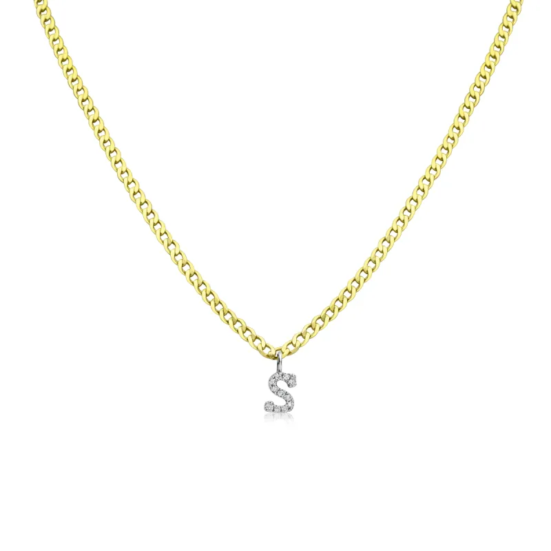 Yellow Gold Diamond Initial Cuban Chain Necklace sold by Meira T