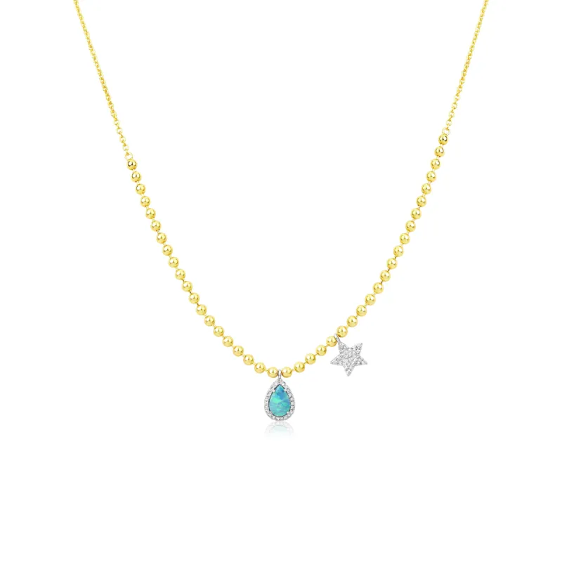 14kt Yellow Gold Diamond Opal Beaded Chain Necklace sold by Meira T