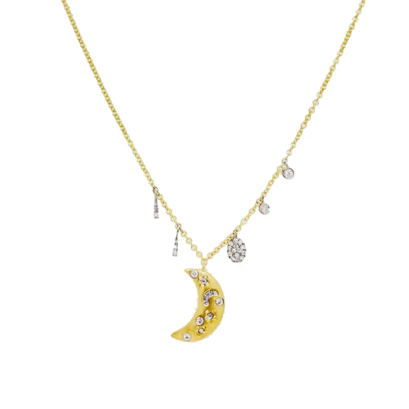 Brushed Gold Moon and Diamonds Necklace sold by Meira T