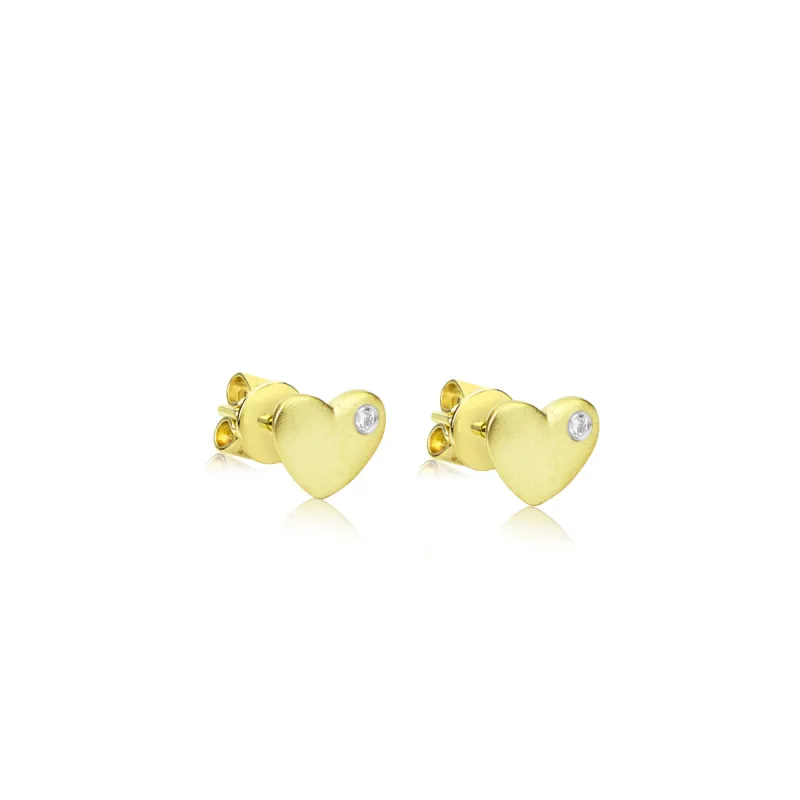 Yellow Gold Diamond Heart Shape Studs sold by Meira T
