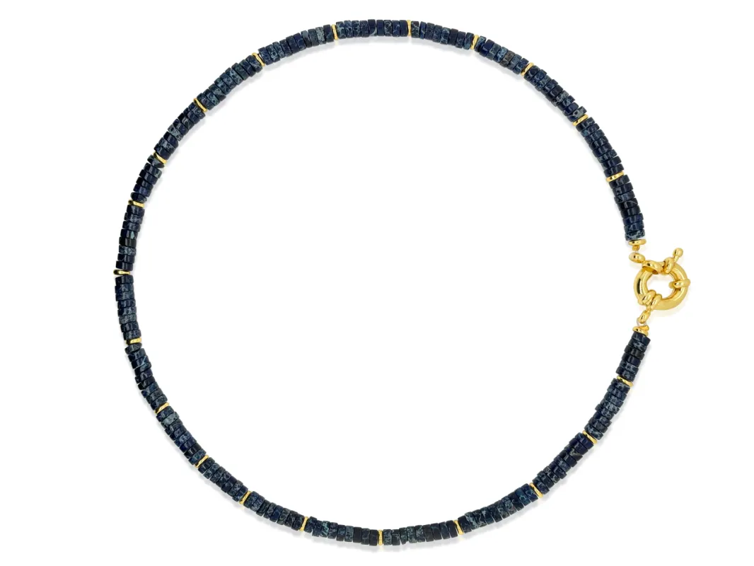 Lapis Washer Bead and Gold Lock Necklace sold by Meira T