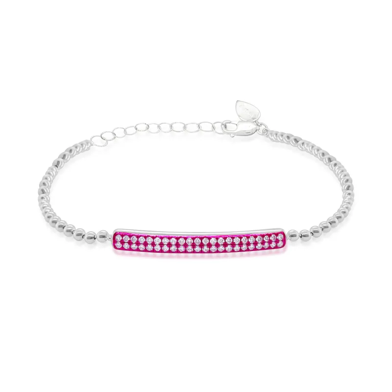 14k White Gold Electric Pink Diamond Bar Bracelet sold by Meira T