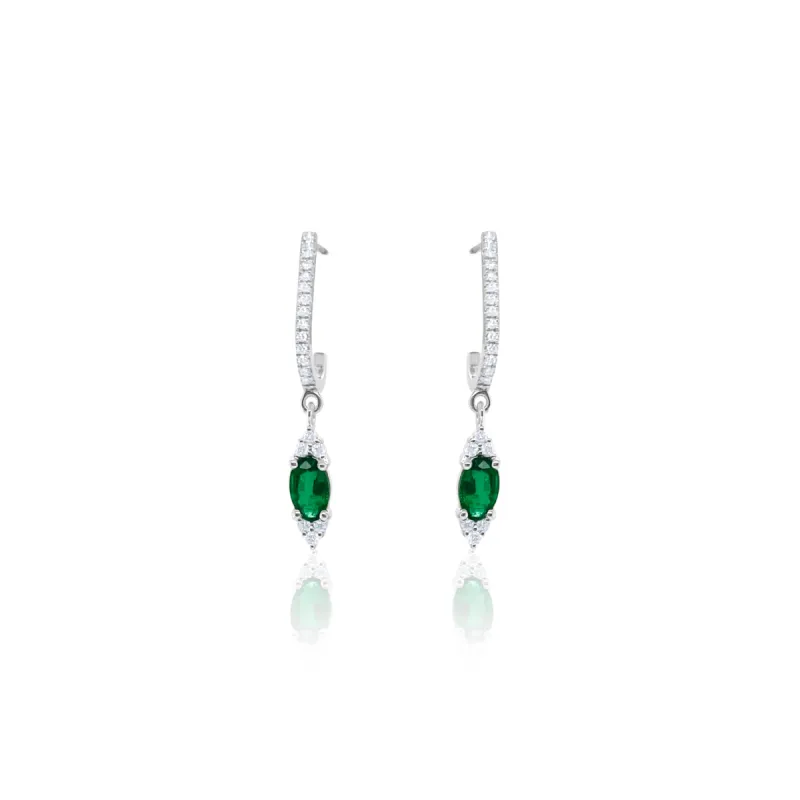 White Gold Emerald and Diamond Earrings sold by Meira T