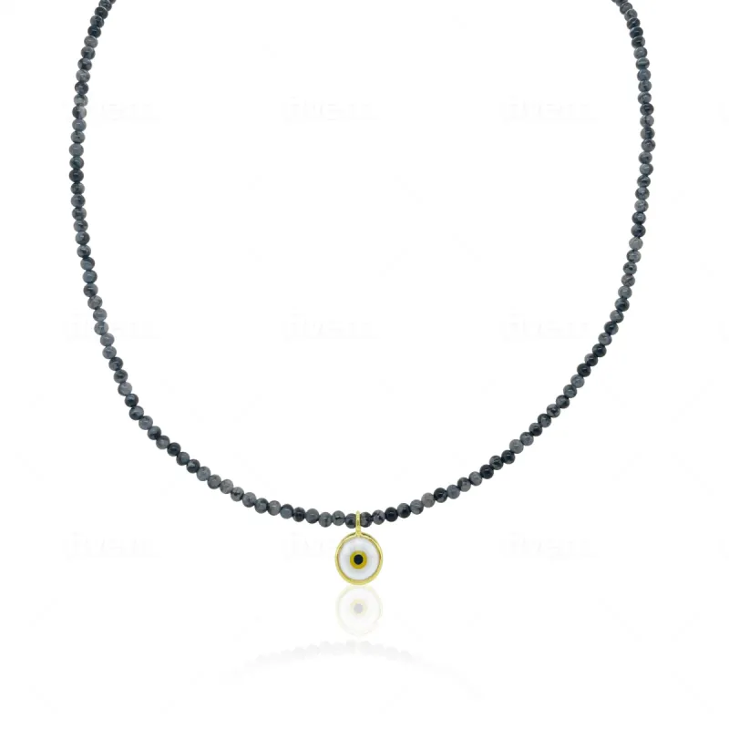 Grey and Black Beaded Choker with Evil Eye Charm sold by Meira T