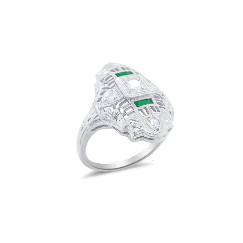 White Gold and Emerald Antique Ring ONLINE EXCLUSIVE sold by Meira T