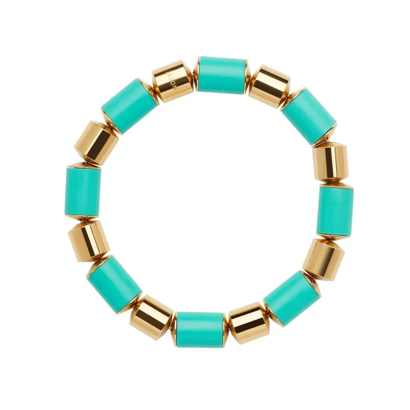 Turquoise Bead and Gold Plated Bead Stretchy Bracelet sold by Meira T