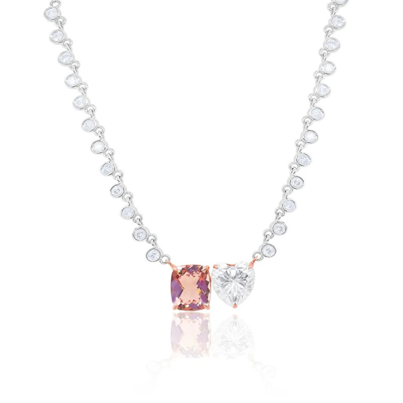 White Gold Morganite and Moissanite Heart Necklace sold by Meira T