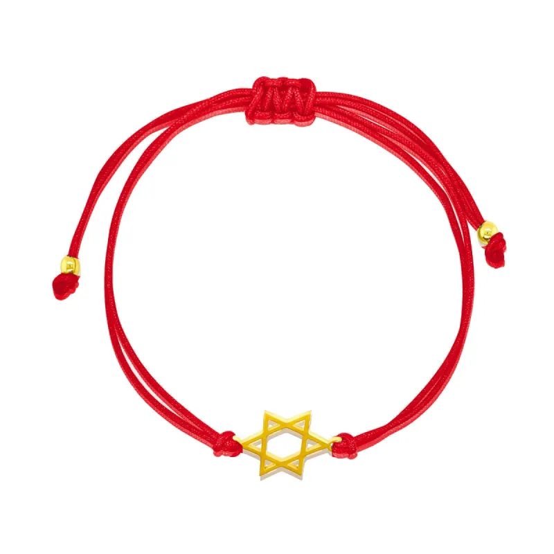 Dainty Gold Plated Jewish Star of David Bracelet on Red Chord sold by Meira T