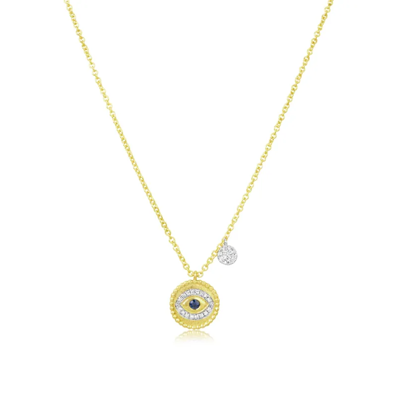 Brushed Gold Diamond Evil Eye Necklace sold by Meira T