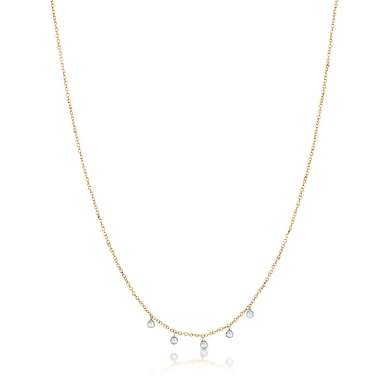 Rose Gold Necklace with 5 Diamond Bezels sold by Meira T
