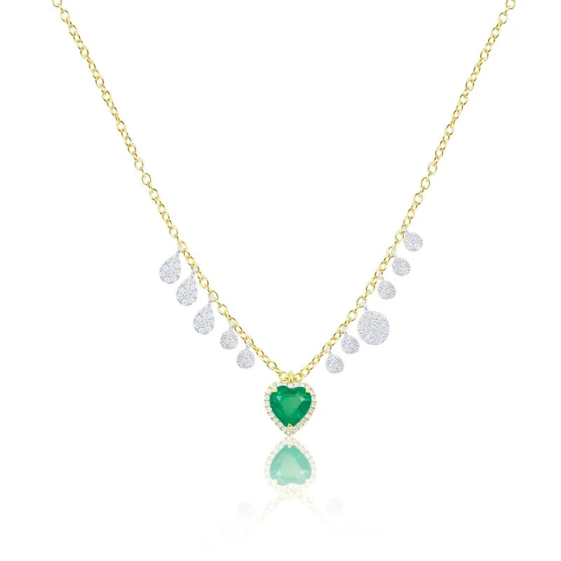 Gold Diamond and Emerald Heart Necklace 14kt Yellow Gold sold by Meira T
