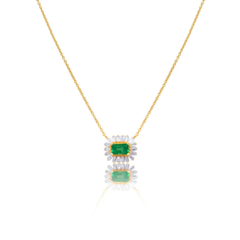 Yellow Gold Baguette Diamond & Emerald Necklace *ONLINE EXCLUSIVE* sold by Meira T