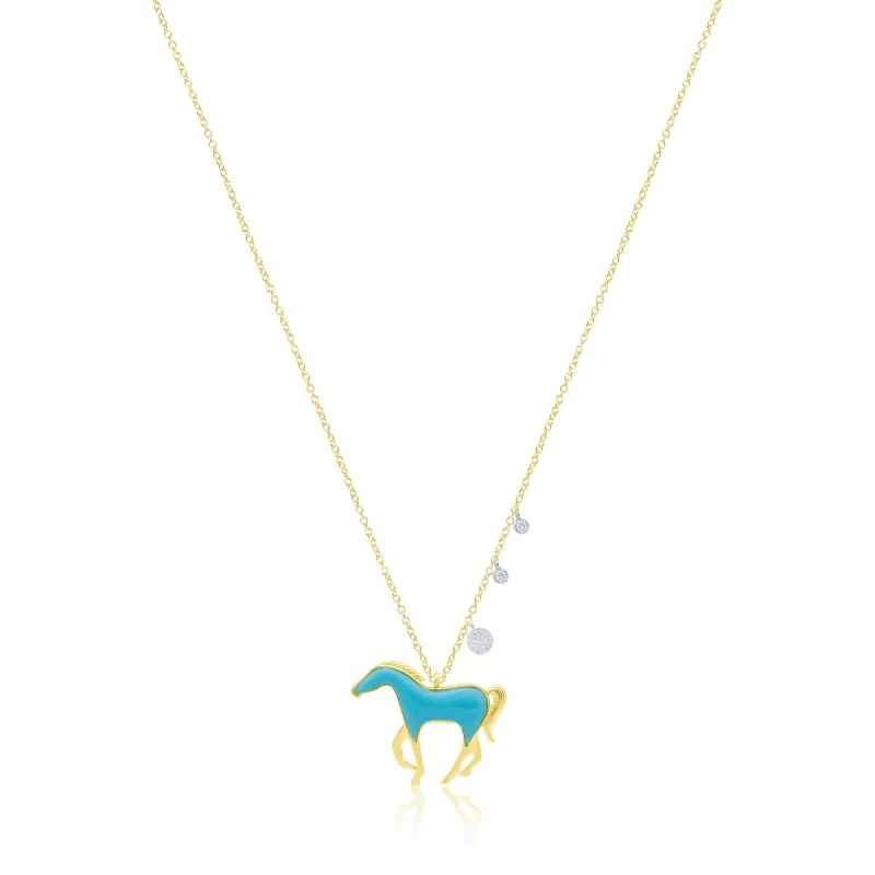 14kt Yellow Gold and Diamond Turquoise  Horse Necklace sold by Meira T