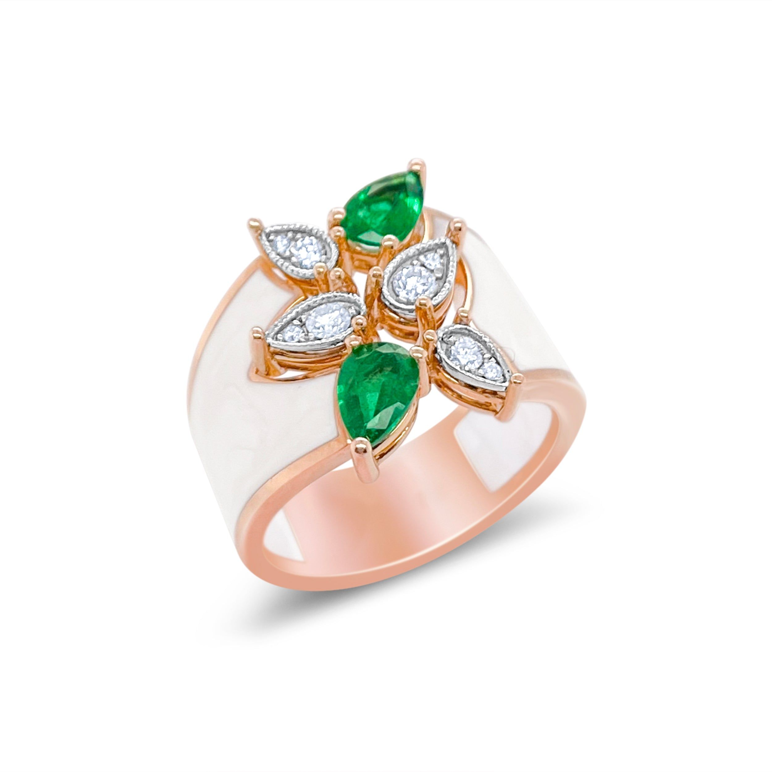 Rose Gold Emerald and White Enamel Ring *Online Exclusive* sold by Meira T