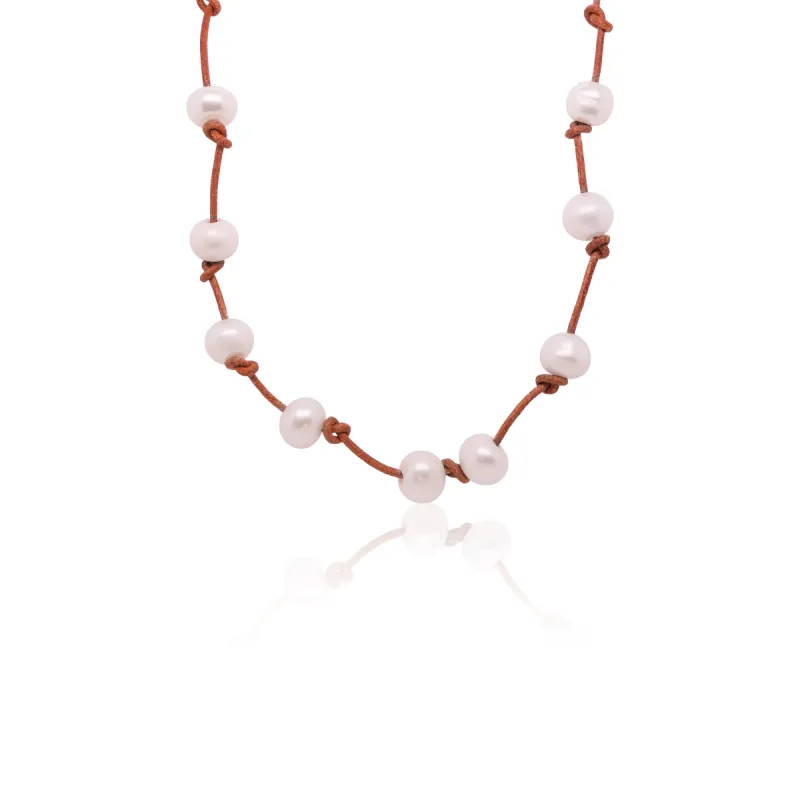 St. Barth Leather and Pearl Necklace made by Meira T