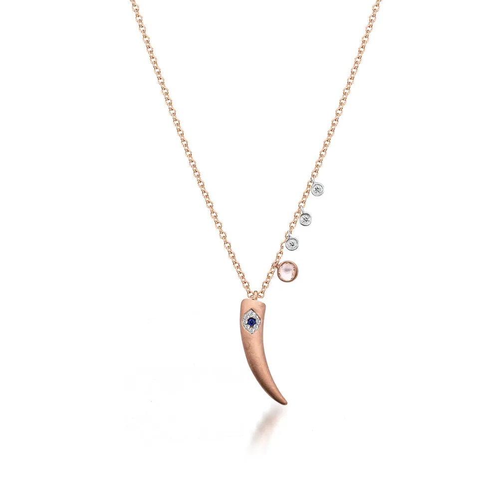 Meira T Silver and Diamond Evil Eye Horn Inspired Necklace with Off-Centered Side Charms sold by Meira T