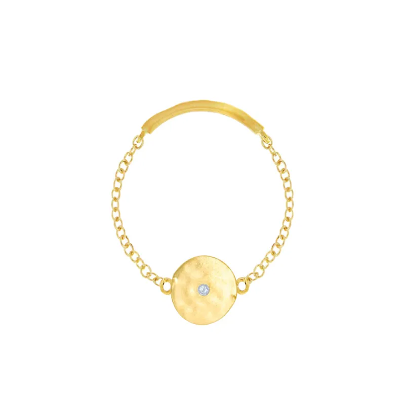 Dainty Brushed Gold and Diamond Chain Ring sold by Meira T