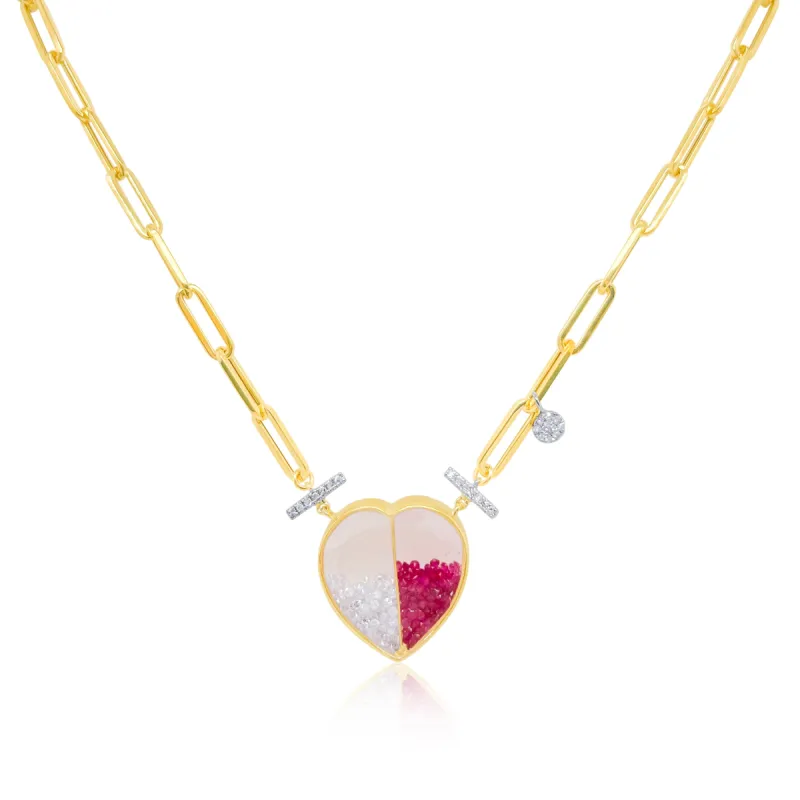 Paperclip Diamond and Ruby Heart Shaker Necklace sold by Meira T