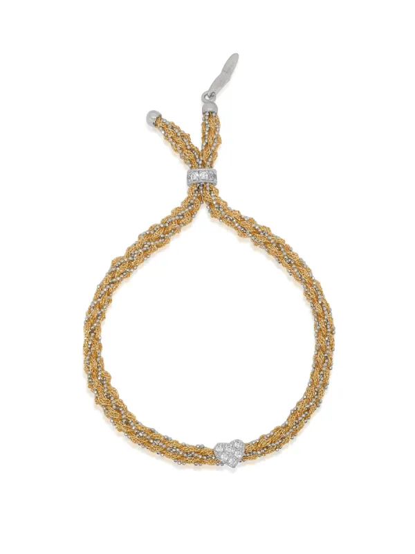 White Gold Braided Chain and Gold Silk Bracelet with CZ Heart sold by Meira T
