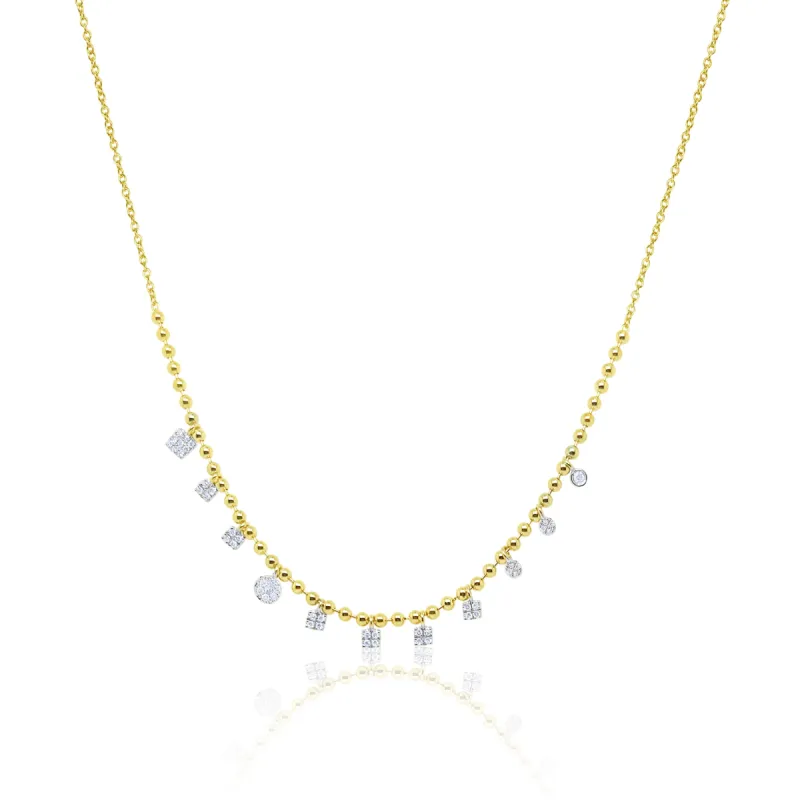 Yellow Gold Ball Chain and Diamond Charm Necklace sold by Meira T