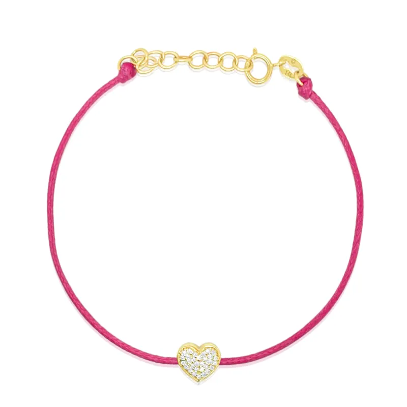 Pink Cord Diamond Heart Bracelet 14kt Yellow Gold sold by Meira T