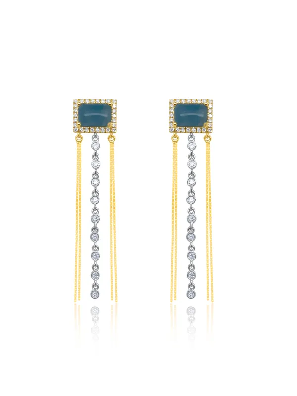 Yellow Gold Milky Aqua and Diamond Drop Earrings sold by Meira T
