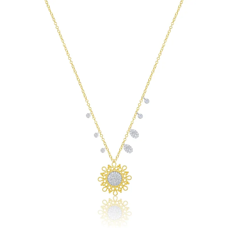 Two Tone Gold Diamond Flower Necklace sold by Meira T