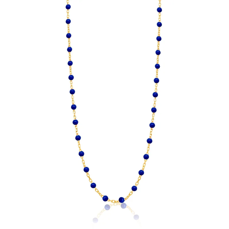 Dainty Navy Ball Chain Necklace 14kt Yellow Gold Enamel sold by Meira T