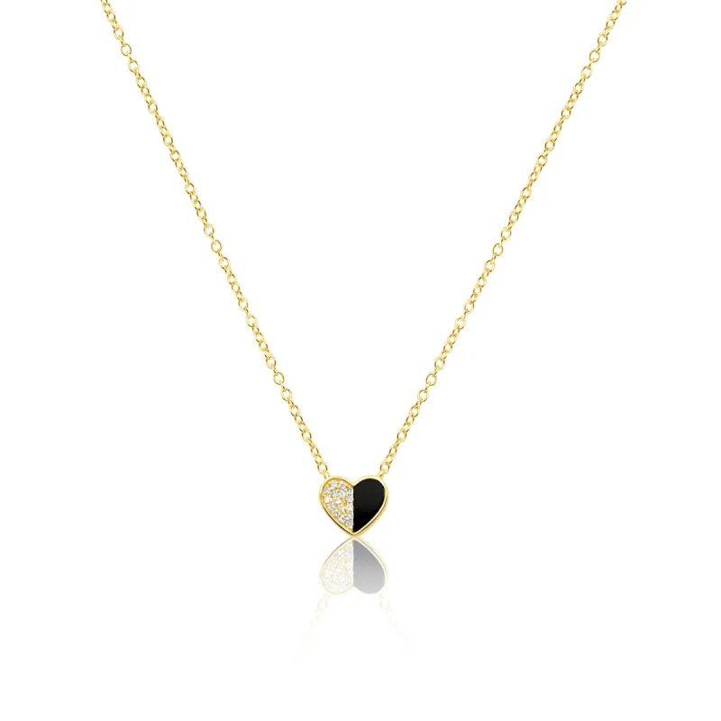 Yellow Gold Diamond and Black Enamel Heart Necklace sold by Meira T